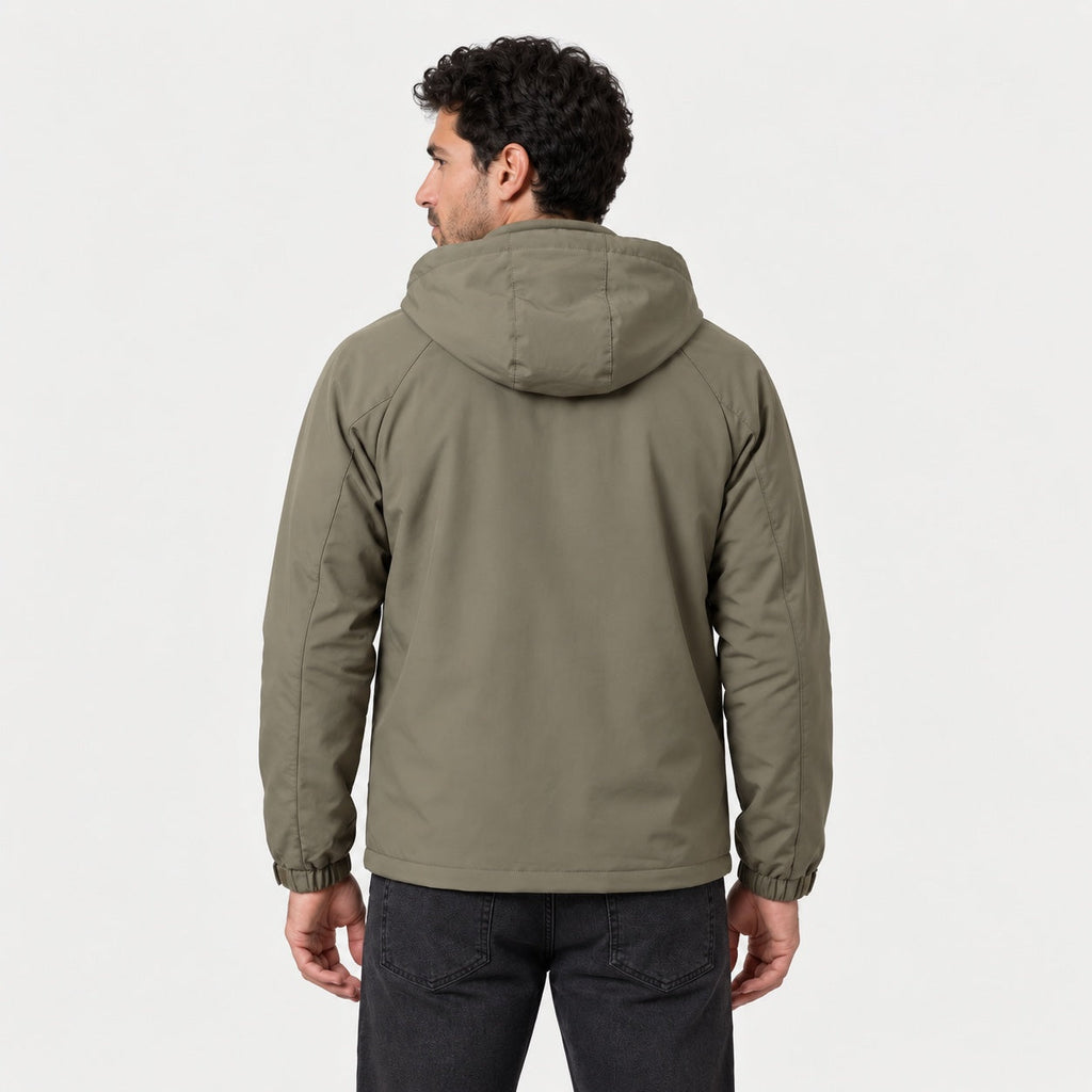 Men's Hooded Windbreaker in Khaki | Troutbeck – back view