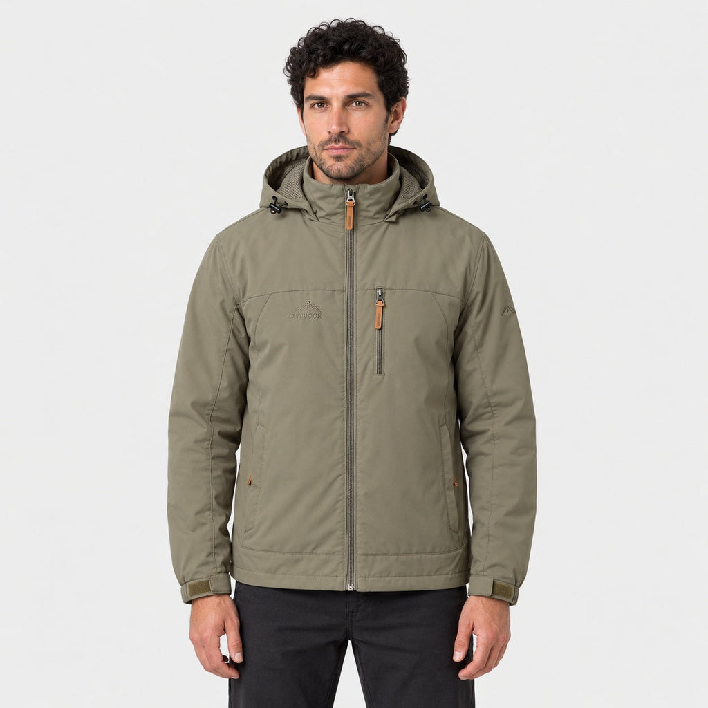 Men's Hooded Windbreaker in Khaki | Troutbeck – front view