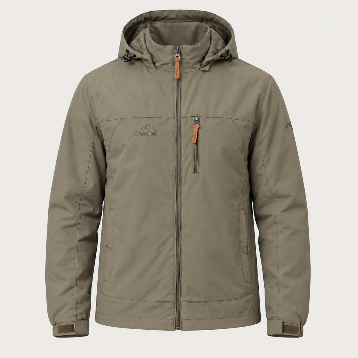 Men's Hooded Windbreaker in Khaki | Troutbeck – front view