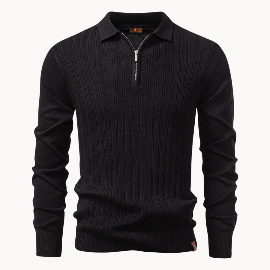 Men's Ribbed Knit Zip-Up Polo Jumper | Eldridge