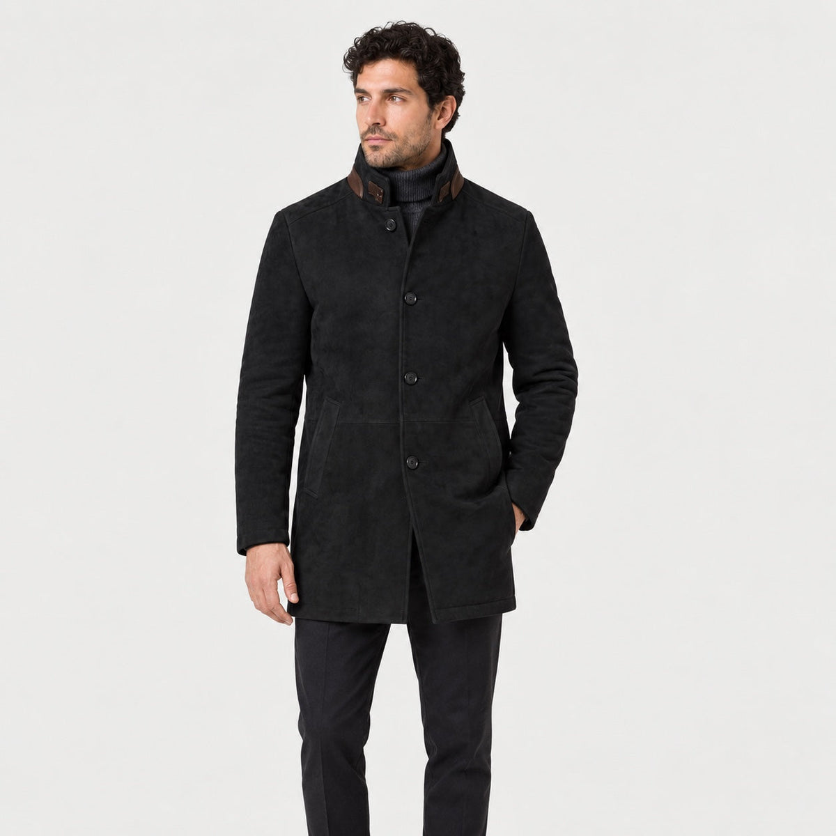 Men's suede-look car coat in Black | Uffculme – front view