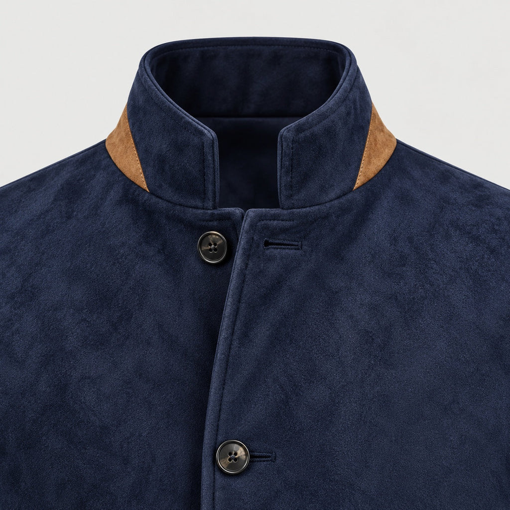 Men's suede-look car coat in Navy | Uffculme – detail view