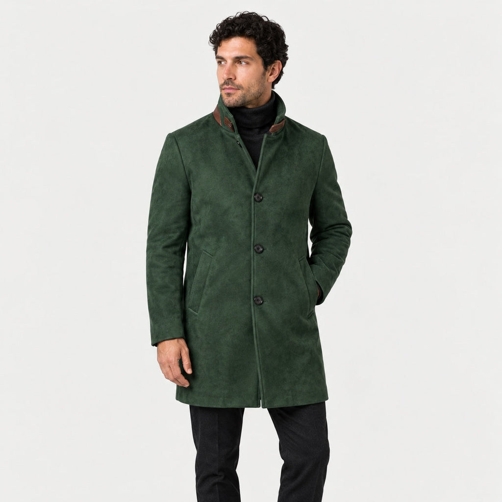 Men's suede-look car coat in Forest Green | Uffculme – front view