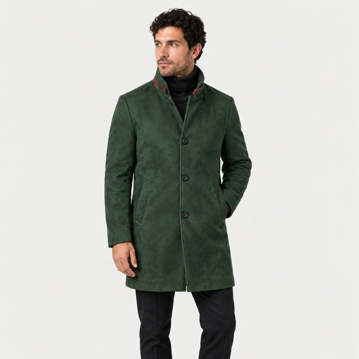 Men's suede-look car coat in Forest Green | Uffculme – front view