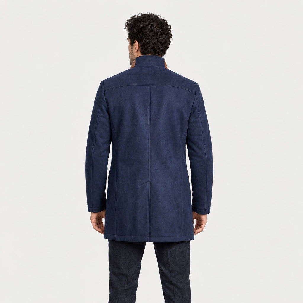 Men's suede-look car coat in Navy | Uffculme – back view