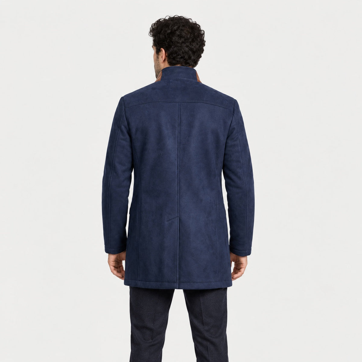 Men's suede-look car coat in Navy | Uffculme – back view
