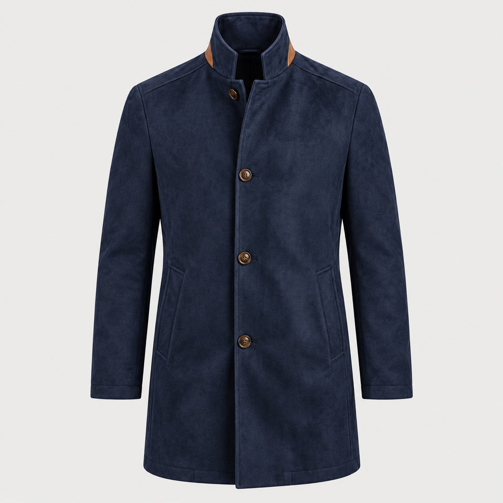 Men's suede-look car coat in Navy | Uffculme – front view