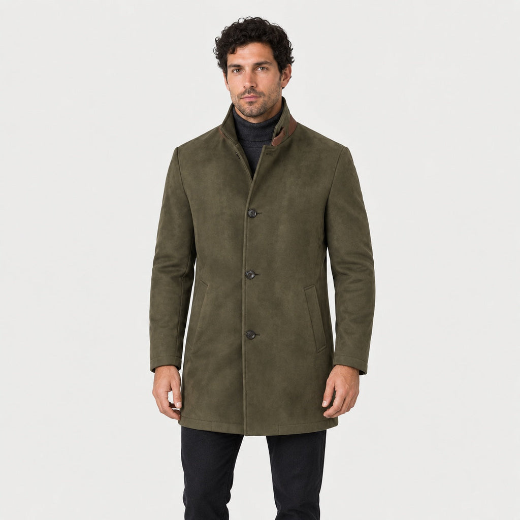 Men's suede-look car coat in Olive | Uffculme – front view