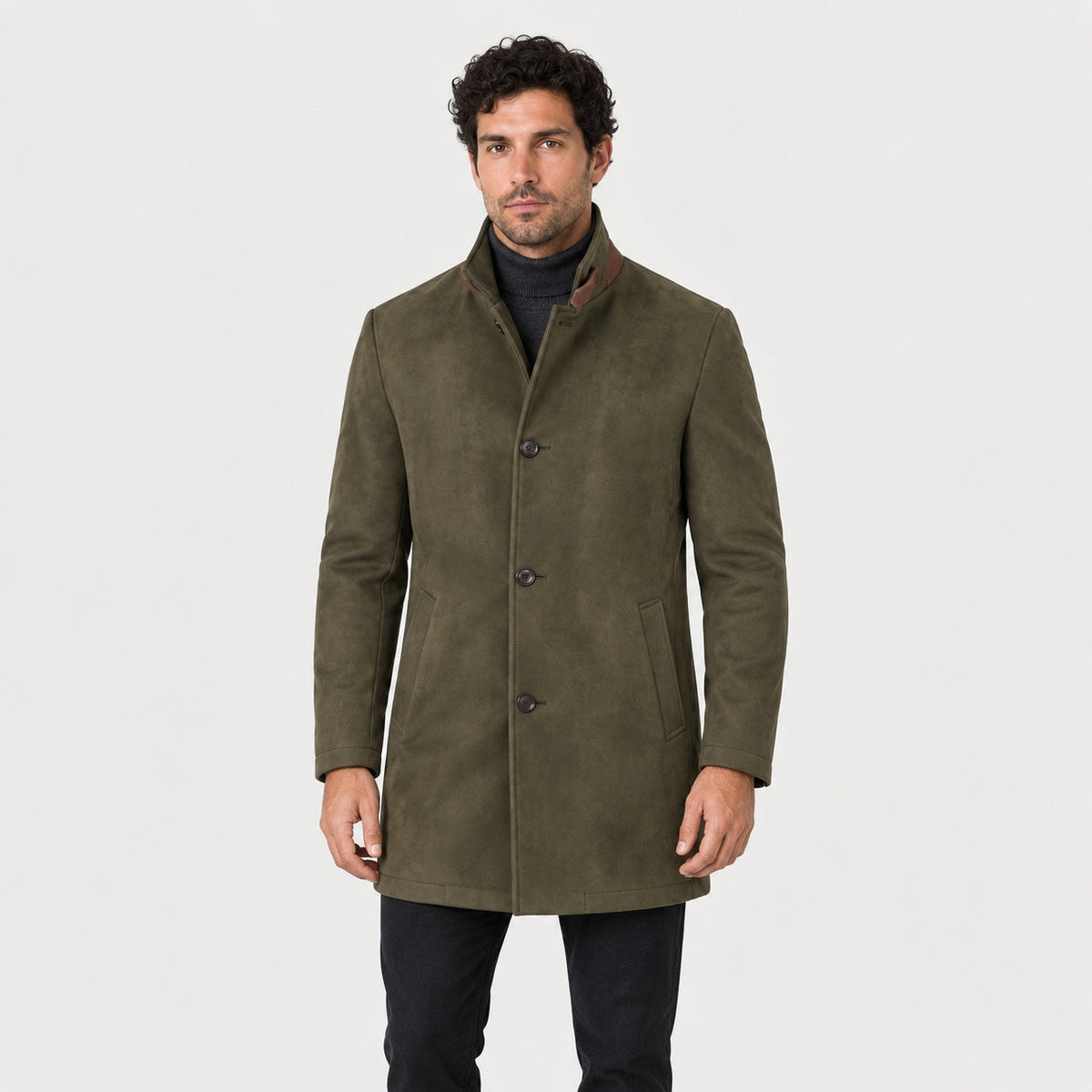 Men's suede-look car coat in Olive | Uffculme – front view