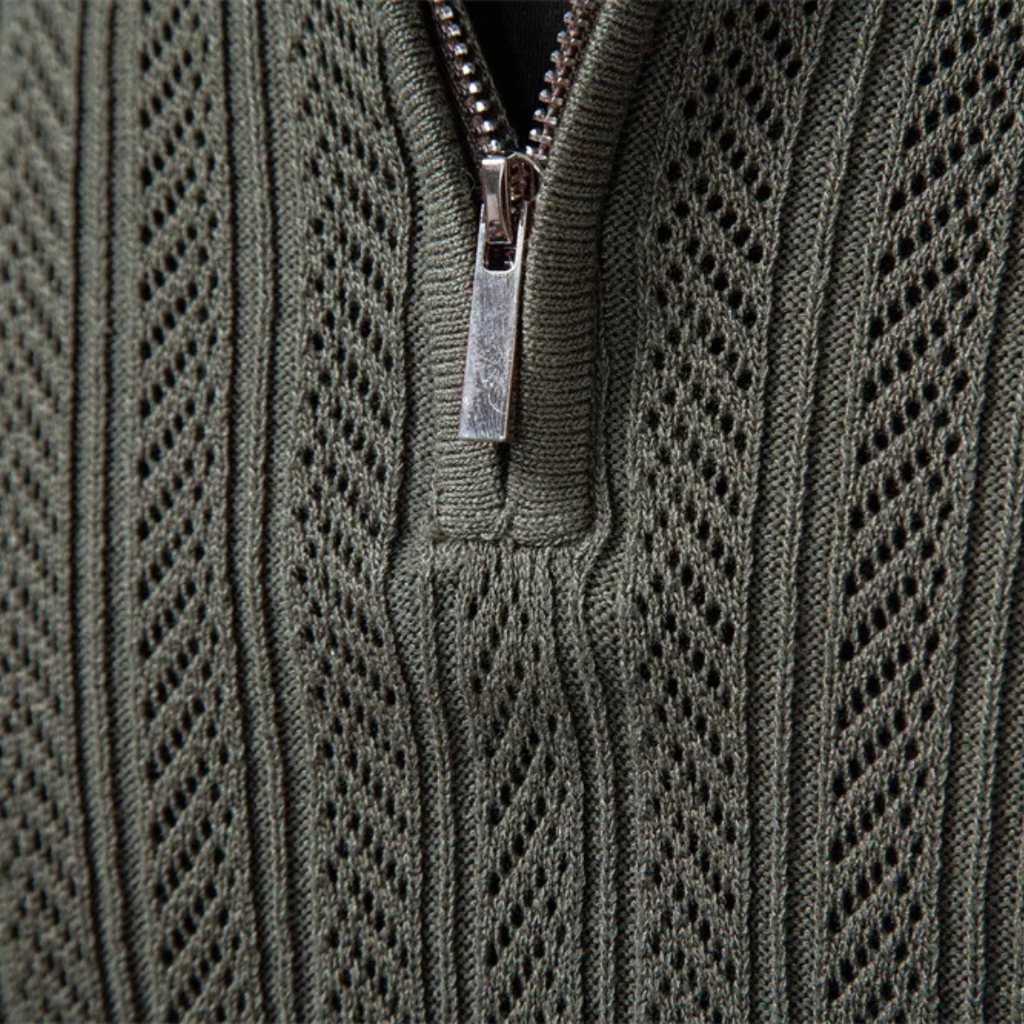 Men's Ribbed Knit Zip-Up Polo Jumper | Eldridge