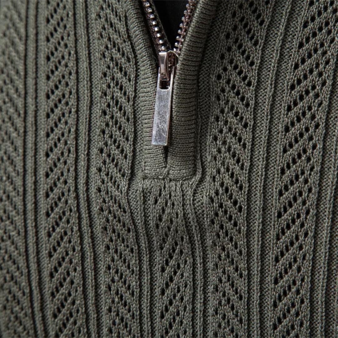 Men's Ribbed Knit Zip-Up Polo Jumper | Eldridge