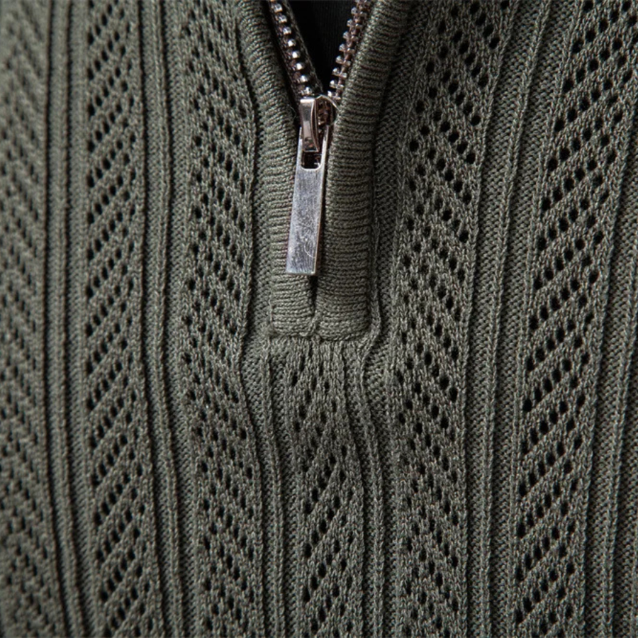 Men's Ribbed Knit Zip-Up Polo Jumper | Eldridge