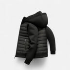 Men's hooded puffer jacket with quilted panels