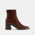 Women's Burgundy Leather Block Heel Ankle Boots