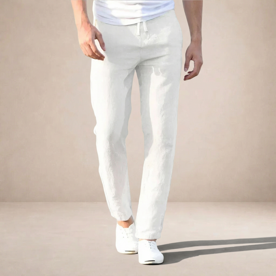 Men's straight-leg linen-look elastic waist trousers