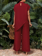 Women's asymmetric hem top and wide-leg trouser co-ord set