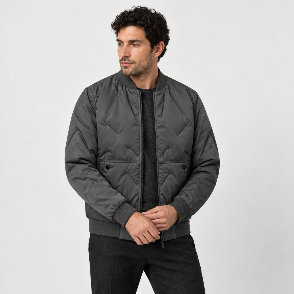 Men's quilted bomber jacket in Charcoal | Orleton – side view