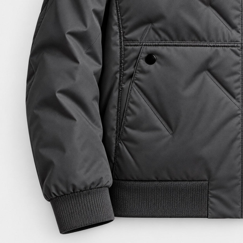 Men's quilted bomber jacket in Charcoal | Orleton – detail view