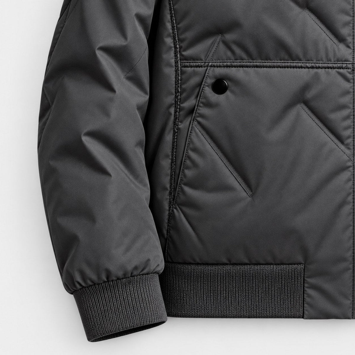 Men's quilted bomber jacket in Charcoal | Orleton – detail view