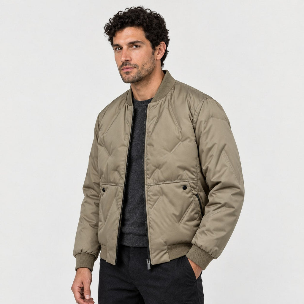 Men's quilted bomber jacket in Khaki | Orleton – side view
