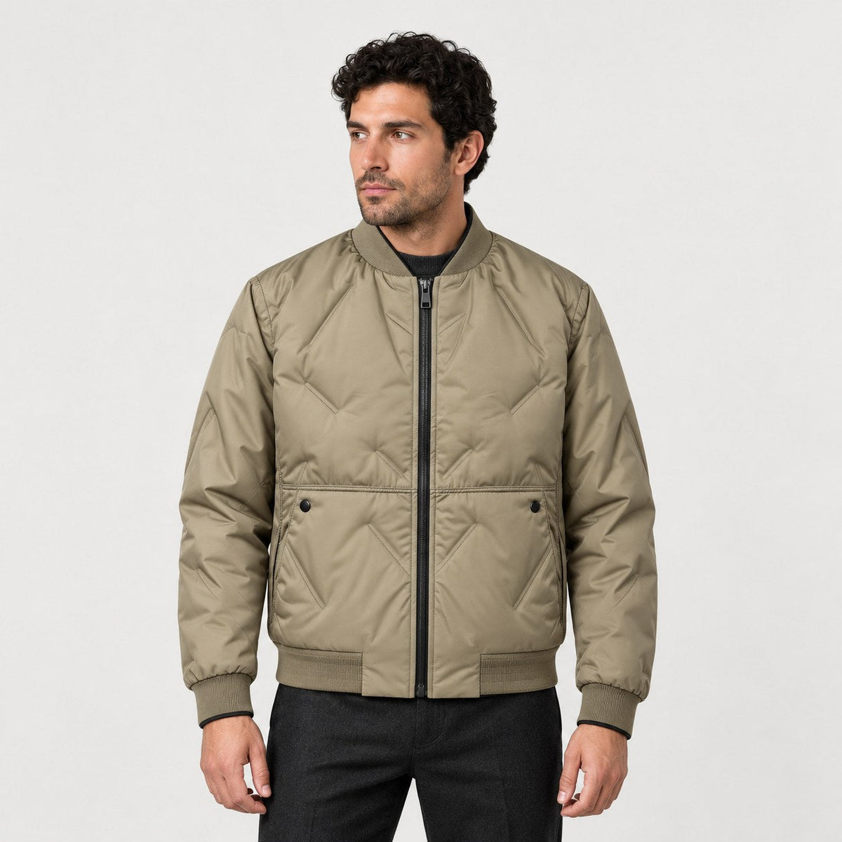 Men's quilted bomber jacket in Khaki | Orleton – front view