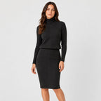 Women's rib knit jumper and skirt set in Black | Duddington – front view