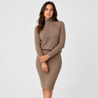 Women's rib knit jumper and skirt set in Brown | Duddington – front view