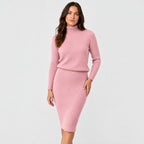 Women's rib knit jumper and skirt set in Pink | Duddington – front view