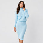 Women's rib knit jumper and skirt set in Sky Blue | Duddington – front view