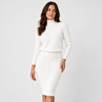 Women's rib knit jumper and skirt set in White | Duddington – side view