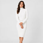 Women's rib knit jumper and skirt set in White | Duddington – front view
