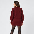 Women's jumper and mini skirt set in Burgundy | Blisland – back view
