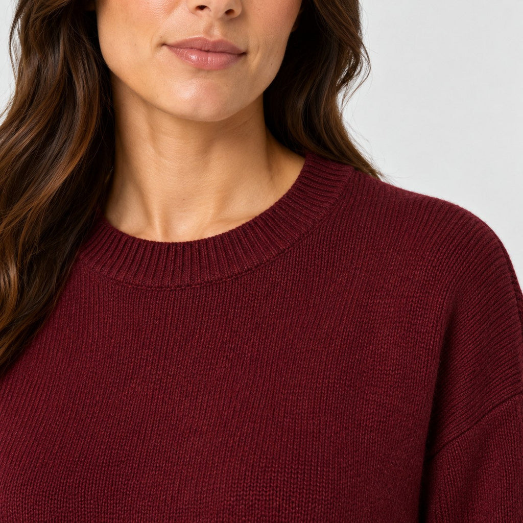 Women's jumper and mini skirt set in Burgundy | Blisland – detail view