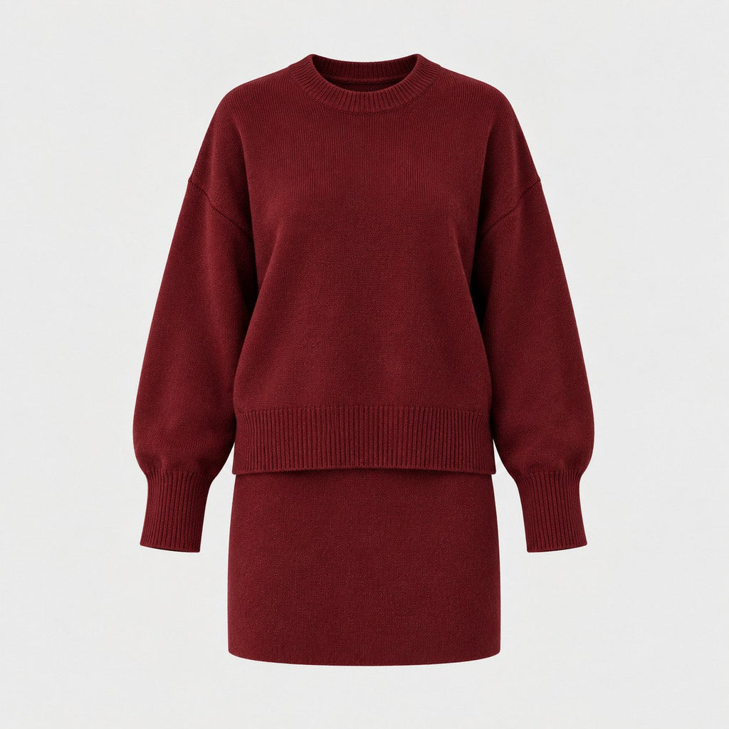 Women's jumper and mini skirt set in Burgundy | Blisland – front view