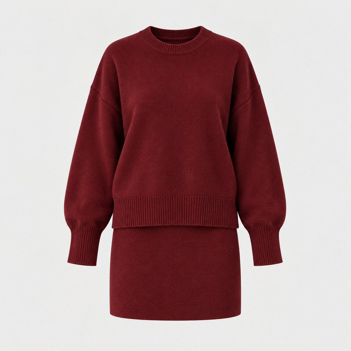 Women's jumper and mini skirt set in Burgundy | Blisland – front view