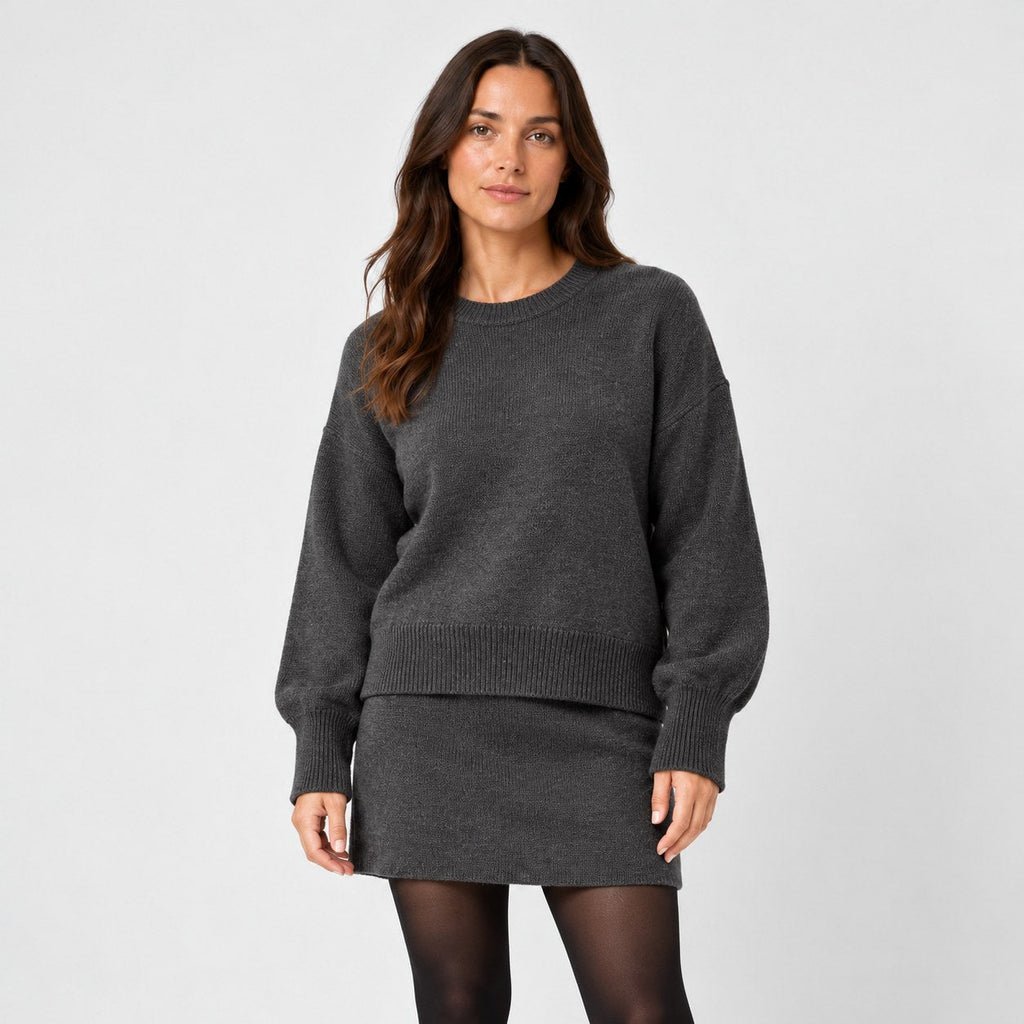 Women's jumper and mini skirt set in Charcoal | Blisland – front view