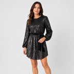 Women's sequin mini dress in Black | Elkstone – side view