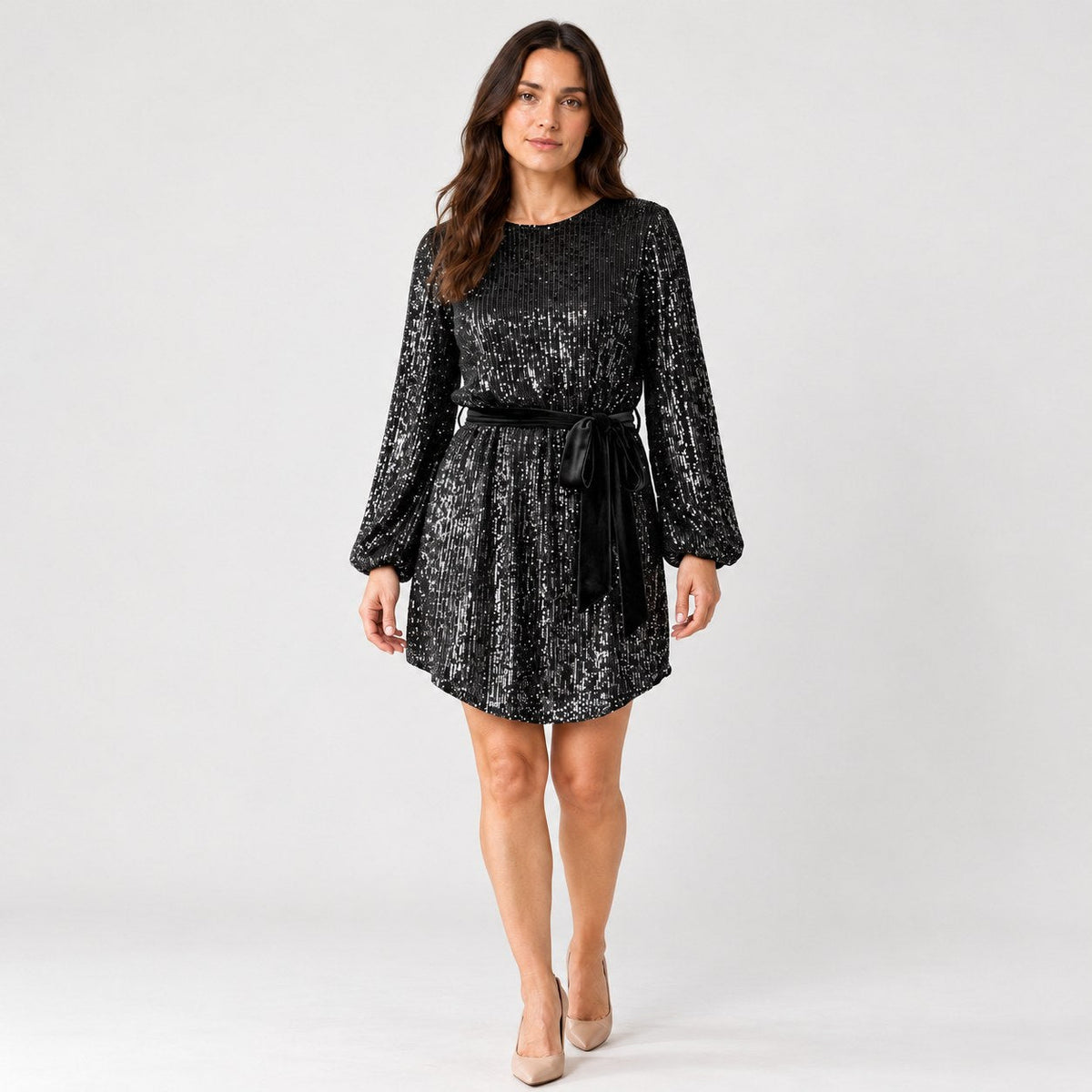 Women's sequin mini dress in Black | Elkstone – front view