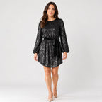 Women's sequin mini dress in Black | Elkstone – front view