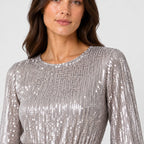 Women's sequin mini dress in Pearl White | Elkstone – detail view
