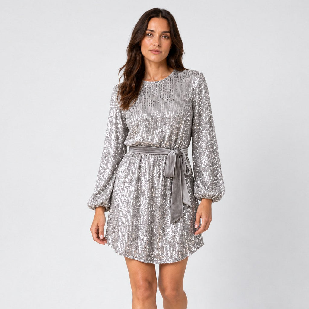 Women's sequin mini dress in Silver | Elkstone – front view