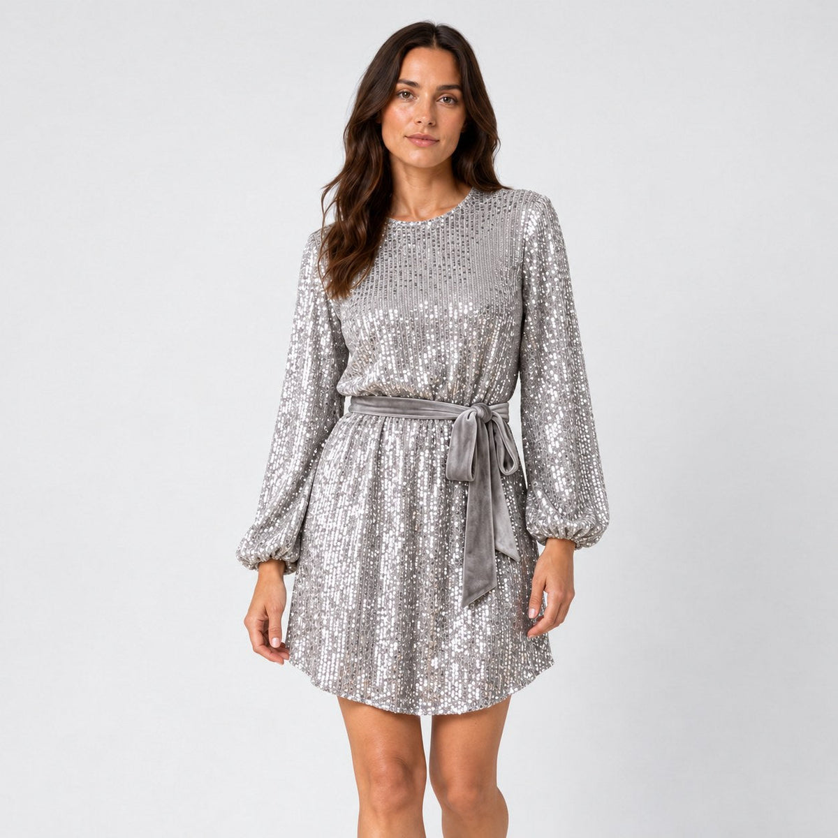 Women's sequin mini dress in Silver | Elkstone – front view