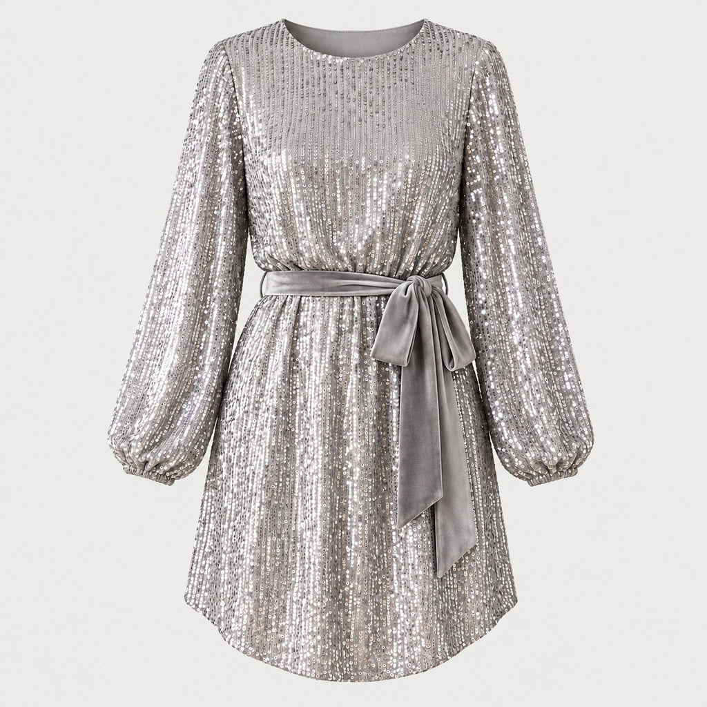 Women's sequin mini dress in Silver | Elkstone – front view