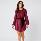Women's sequin mini dress in Burgundy | Elkstone – side view
