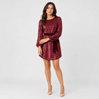 Women's sequin mini dress in Burgundy | Elkstone – front view