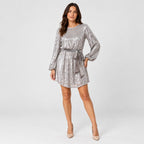 Women's sequin mini dress in Pearl White | Elkstone – front view