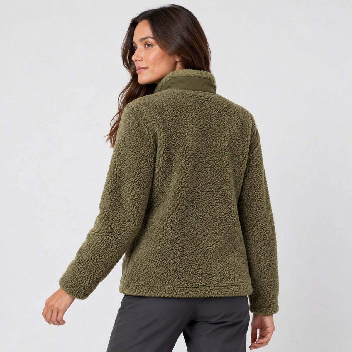 Women's sherpa fleece jacket in Olive | Lurgashall – back view