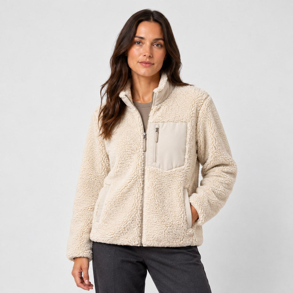 Women's sherpa fleece jacket in Beige | Lurgashall – front view