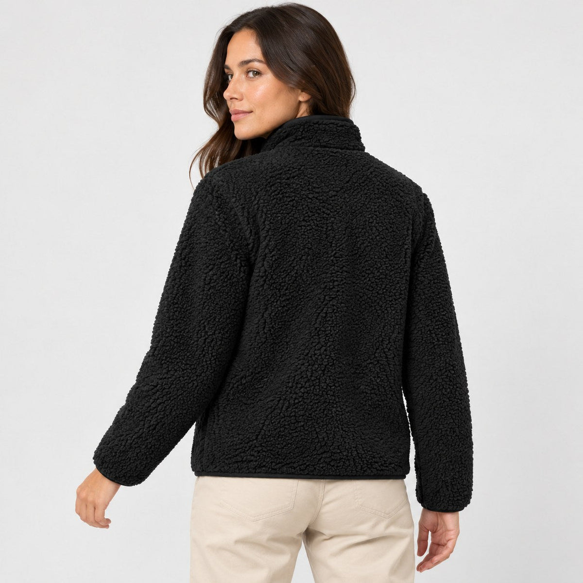 Women's sherpa fleece jacket in Black | Lurgashall – back view