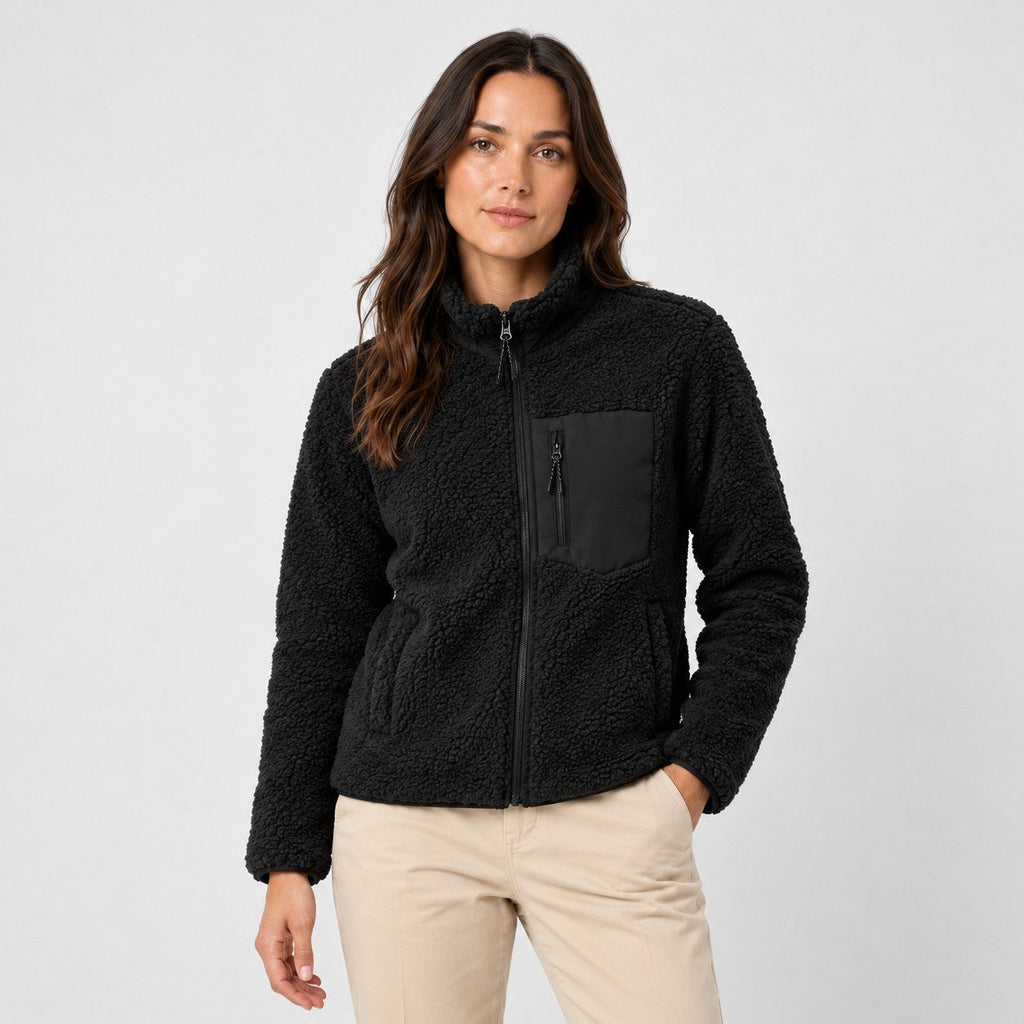 Women's sherpa fleece jacket in Black | Lurgashall – front view